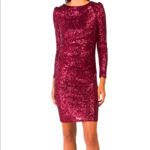 Burgundy Sequin Long Sleeved Mini Cocktail Dress